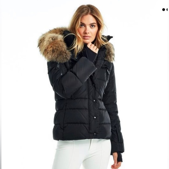 SAM raccoon genuine fur hood down puffer black jacket - Picture 2 of 16